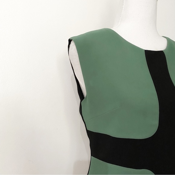 FINE ILLUSION WOOL BLEND BLACK GREEN COLORBLOCK SLEEVELESS SHIFT MINI DRESS S/M - Picture 5 of 12